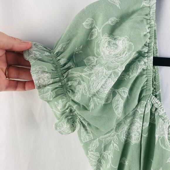 Inspired Hearts Sage‎ Green Floral Maxi Dress Large Milkmaid Cottage - Picture 3 of 7